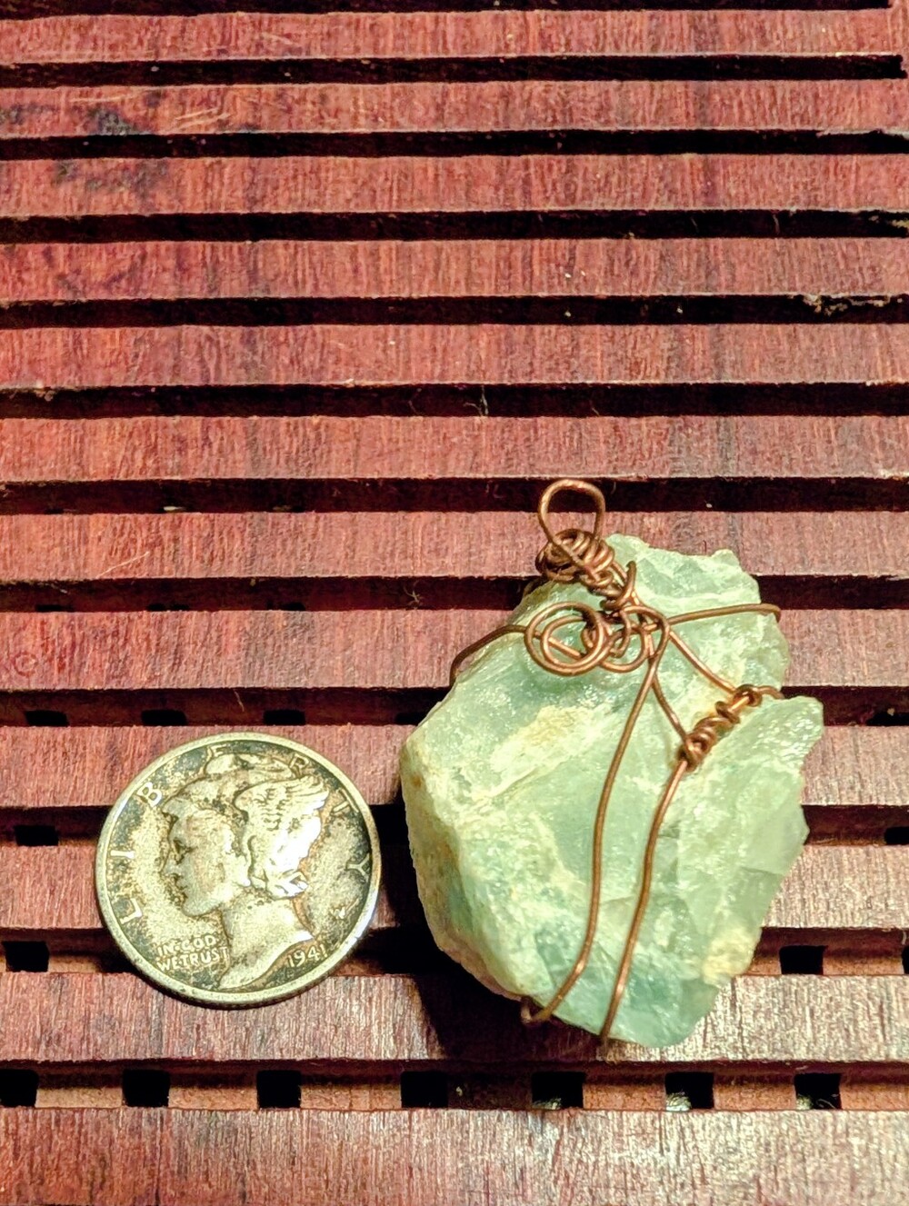 Hand Wrapped Raw Aquamarine Stone Pendant with Copper Wire Wrap